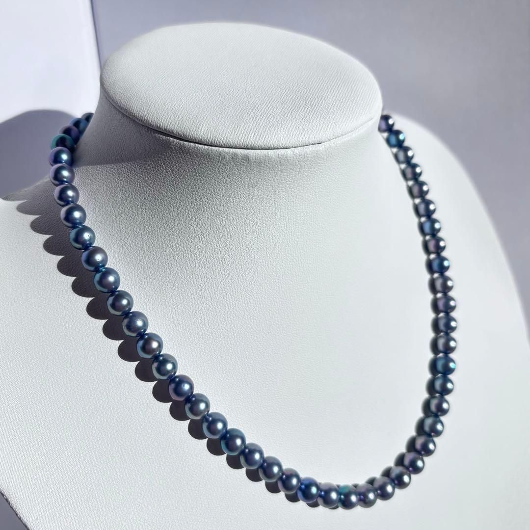 照り最強✨干渉色◎ あこや本真珠 7mmパールネックレス シルバー/ブルーグレー