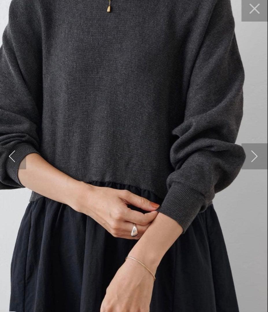 ビアズリー　ニットコンビギャザーワンピース黒・グレー　サイズ0