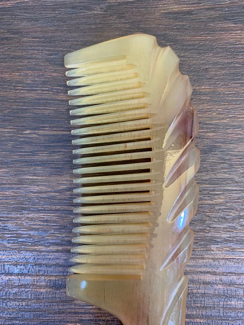 シープホーンコームポケットタイプ　ハンドル付き　天然角　羊角　ナチュラルホーン