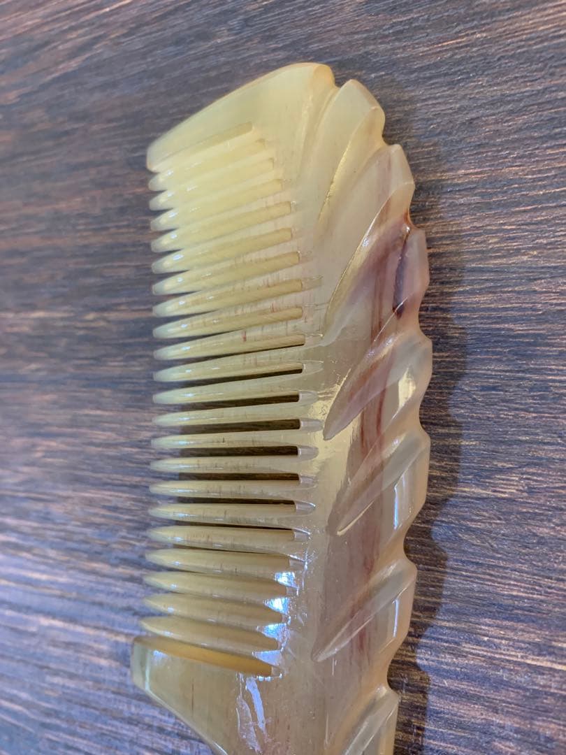 シープホーンコームポケットタイプ　ハンドル付き　天然角　羊角　ナチュラルホーン