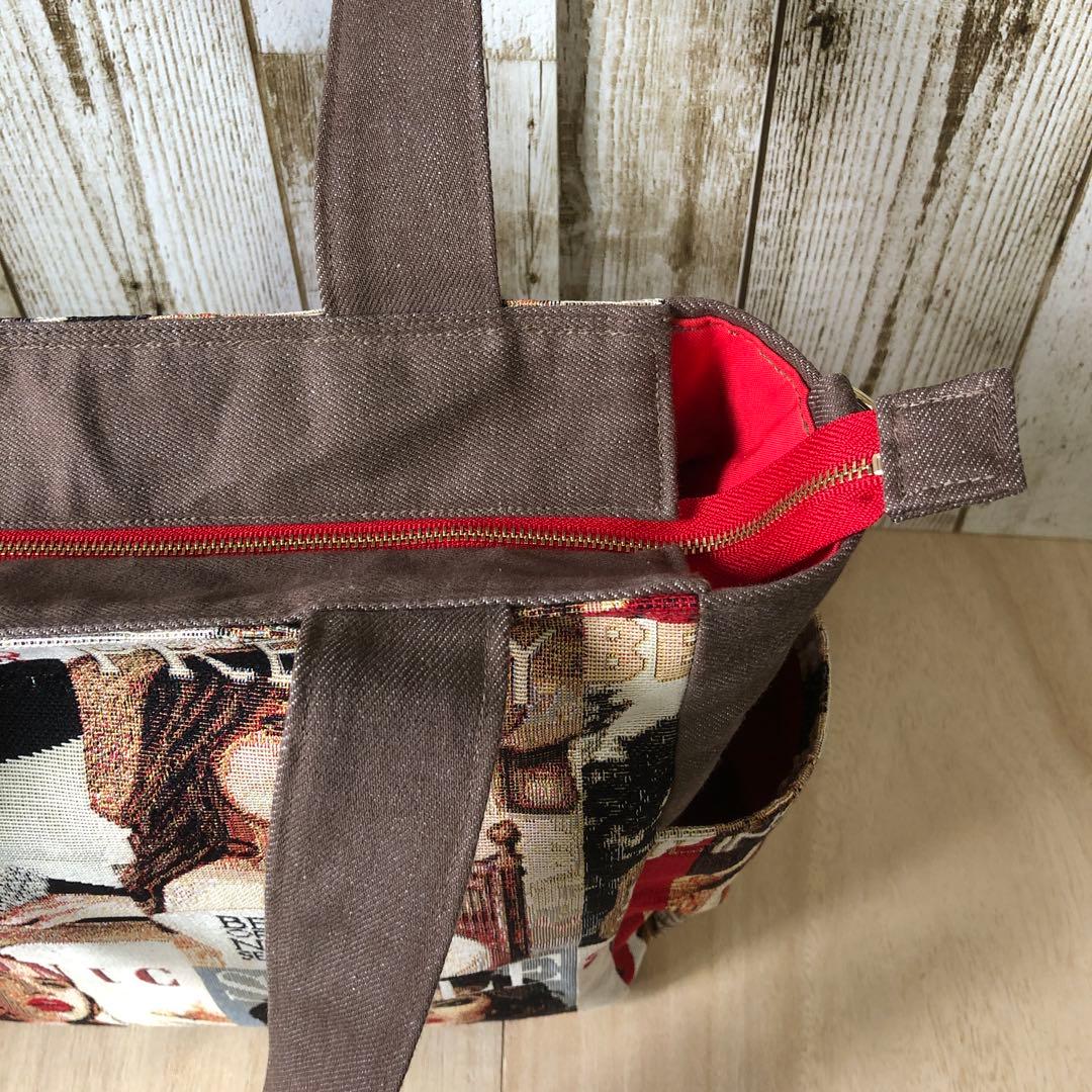 MIHØ　トートバッグ　ブラウン×レッド　【新品デニム】ショルダー紐付き