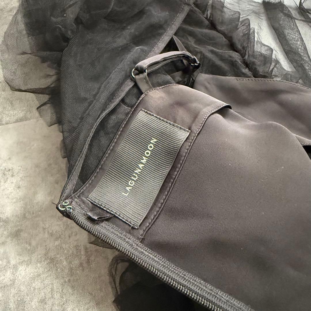 ラグナムーン チュールフリル パンツドレス オールインワン S オケージョン 黒