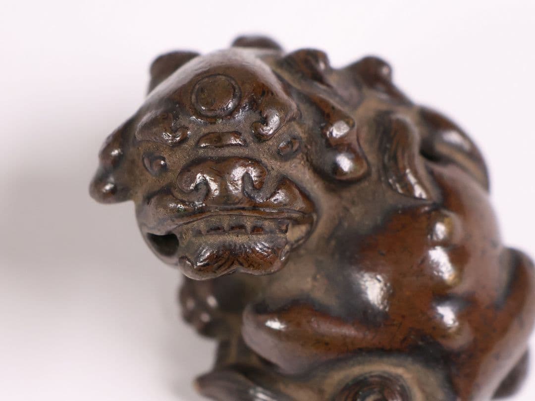 古銅 獅子 置物 5cm 71.4g 木箱入り 時代 金工 根付？【MB109】