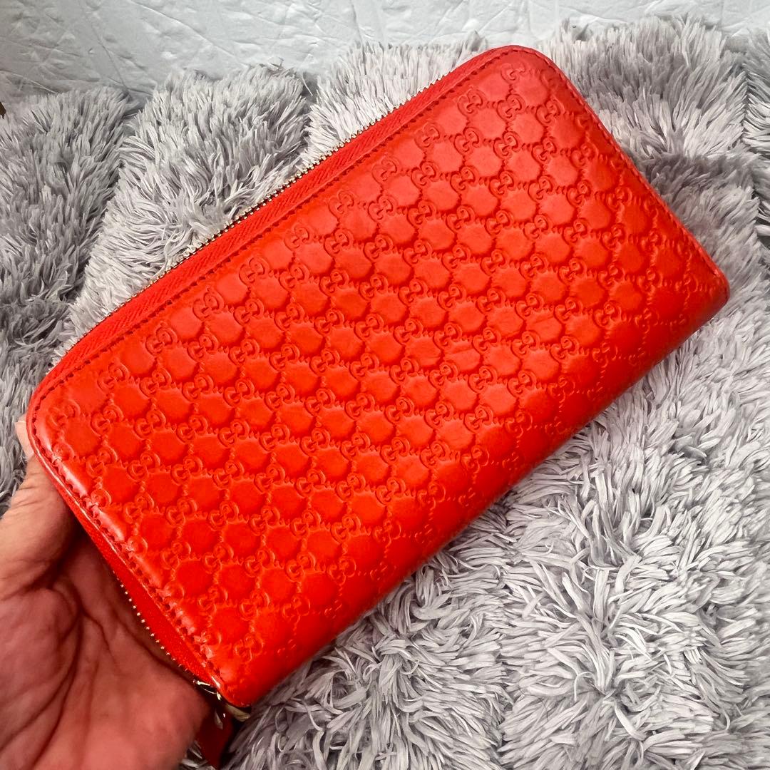 極美品✨GUCCI マイクロシマ　ラウンドファスナー　オレンジ　長財布