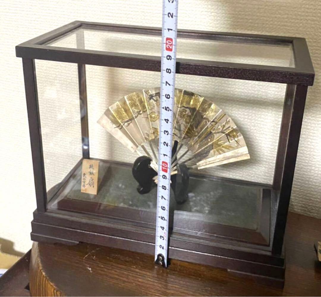 武比古作 純銀製 扇 松竹梅 ガラスケース付 置物 緣起物