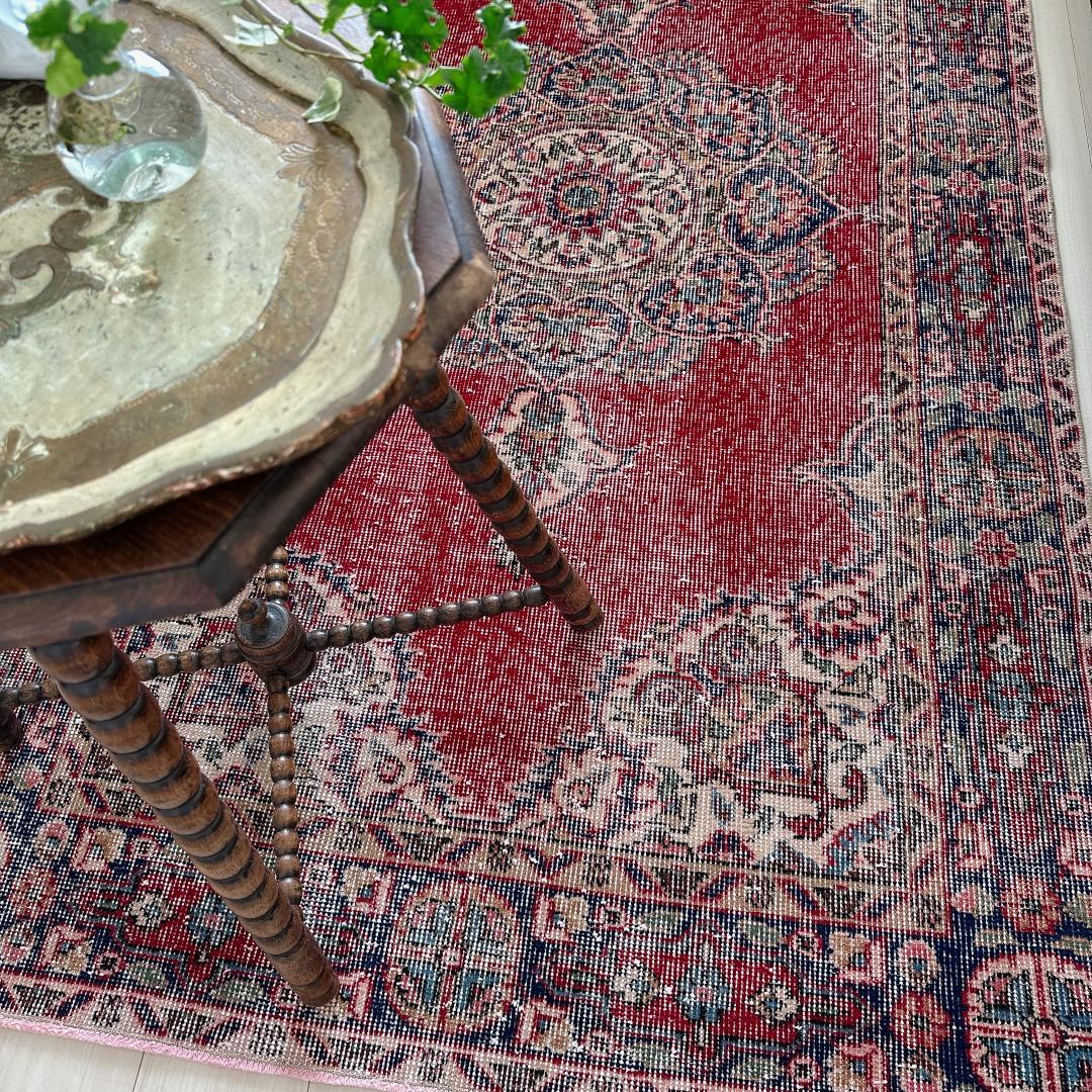 トルコヴィンテージラグ A61 レア レッド ネイビー ブルー グリーン