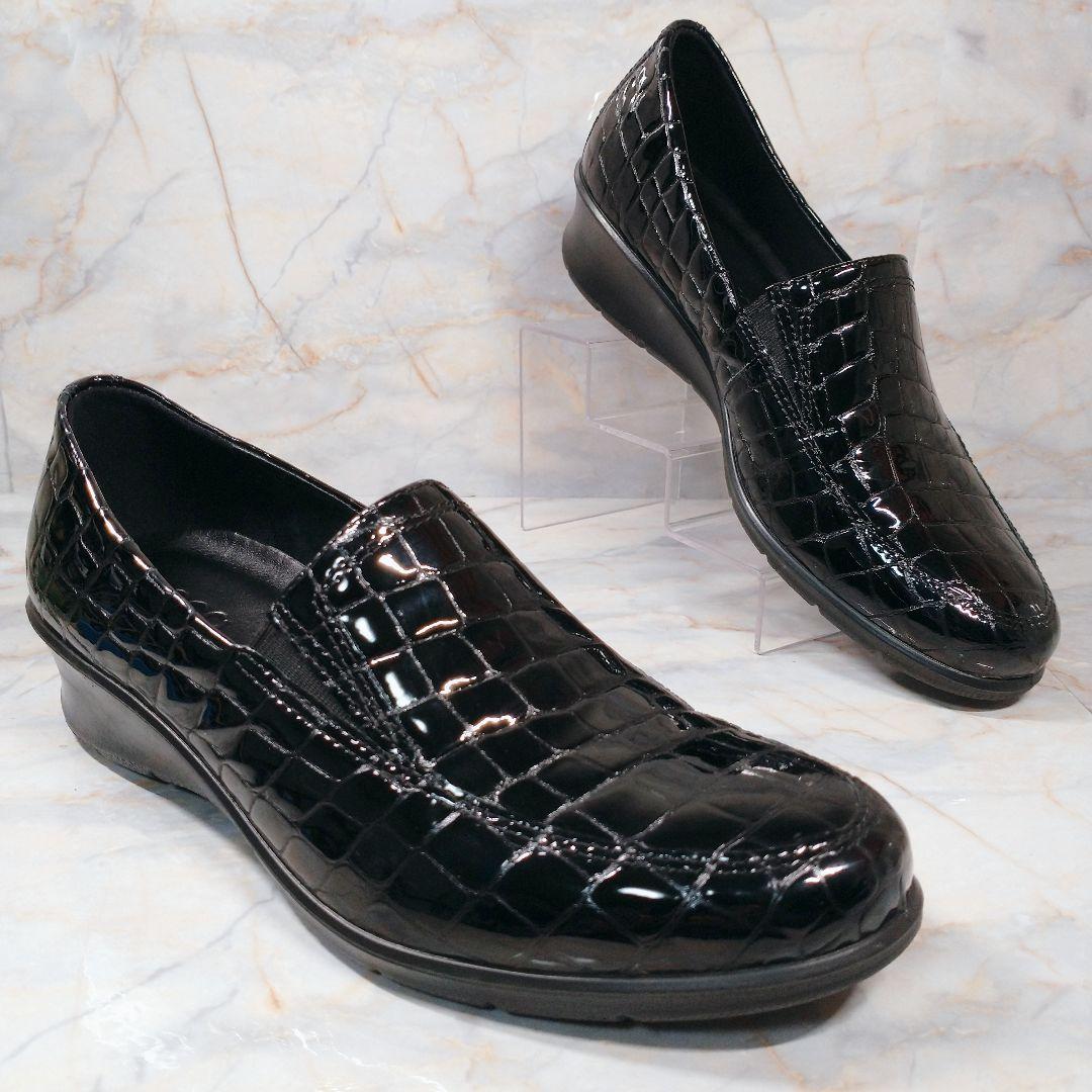 ECCO Felicia クロコ型押し 本革 エナメル ローファー 38