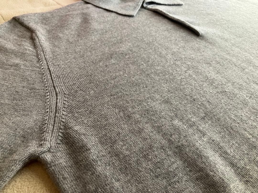Cruciani ウール 27G ニットポロ 製品染め 長袖 杢グレー 52