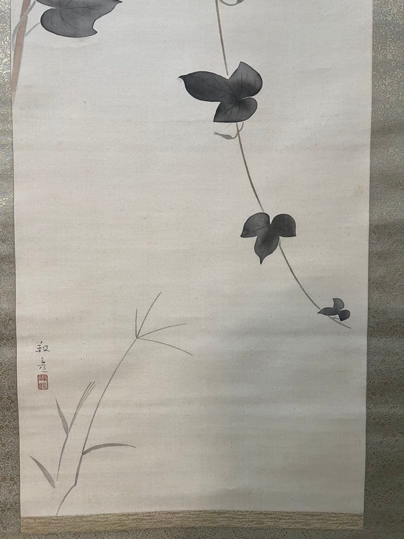 掛け軸　日本画 安田靫彦［朝顔］絹本　木箱！