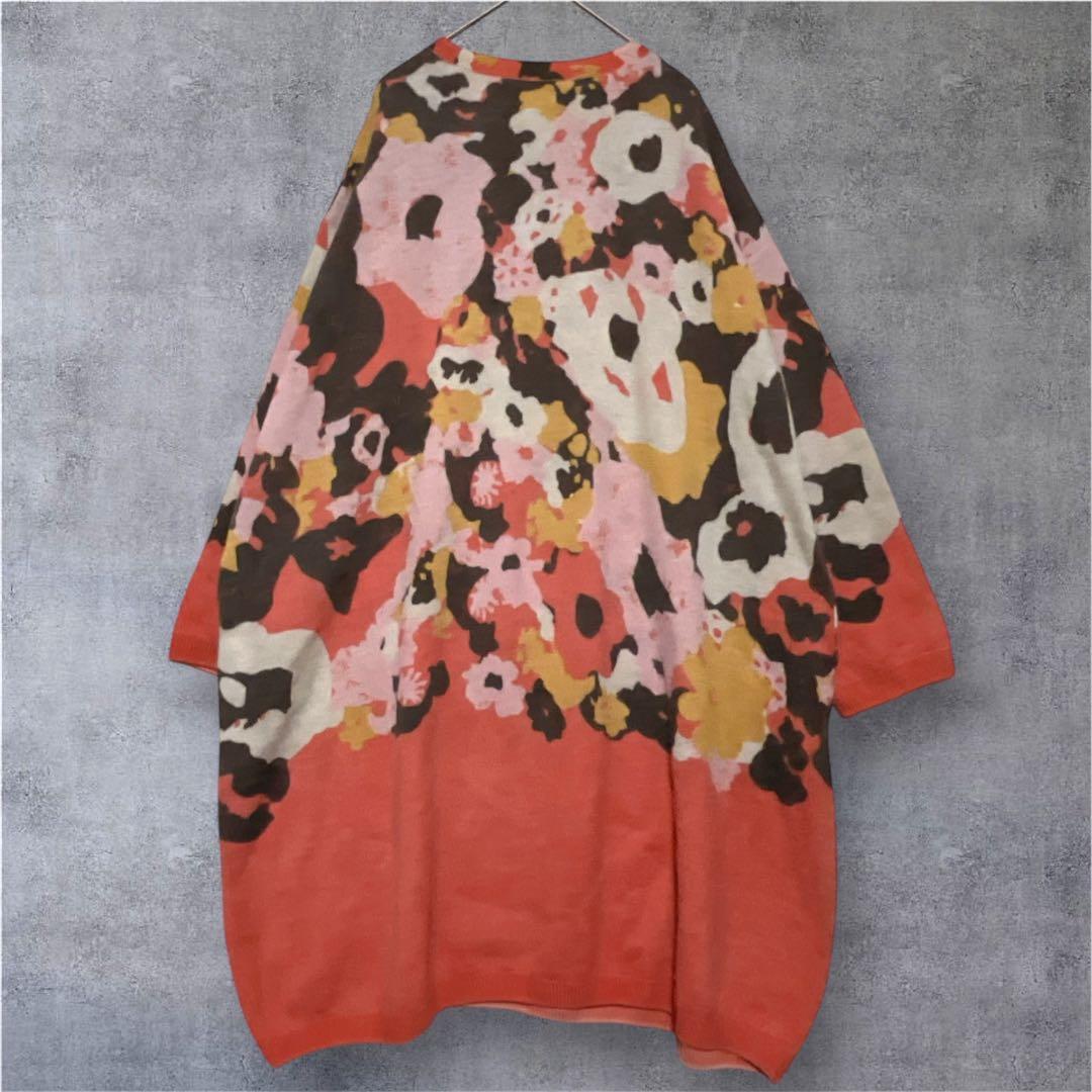 45R カモフラ 花柄 総柄 ニット チュニック丈 ワンピース ウール