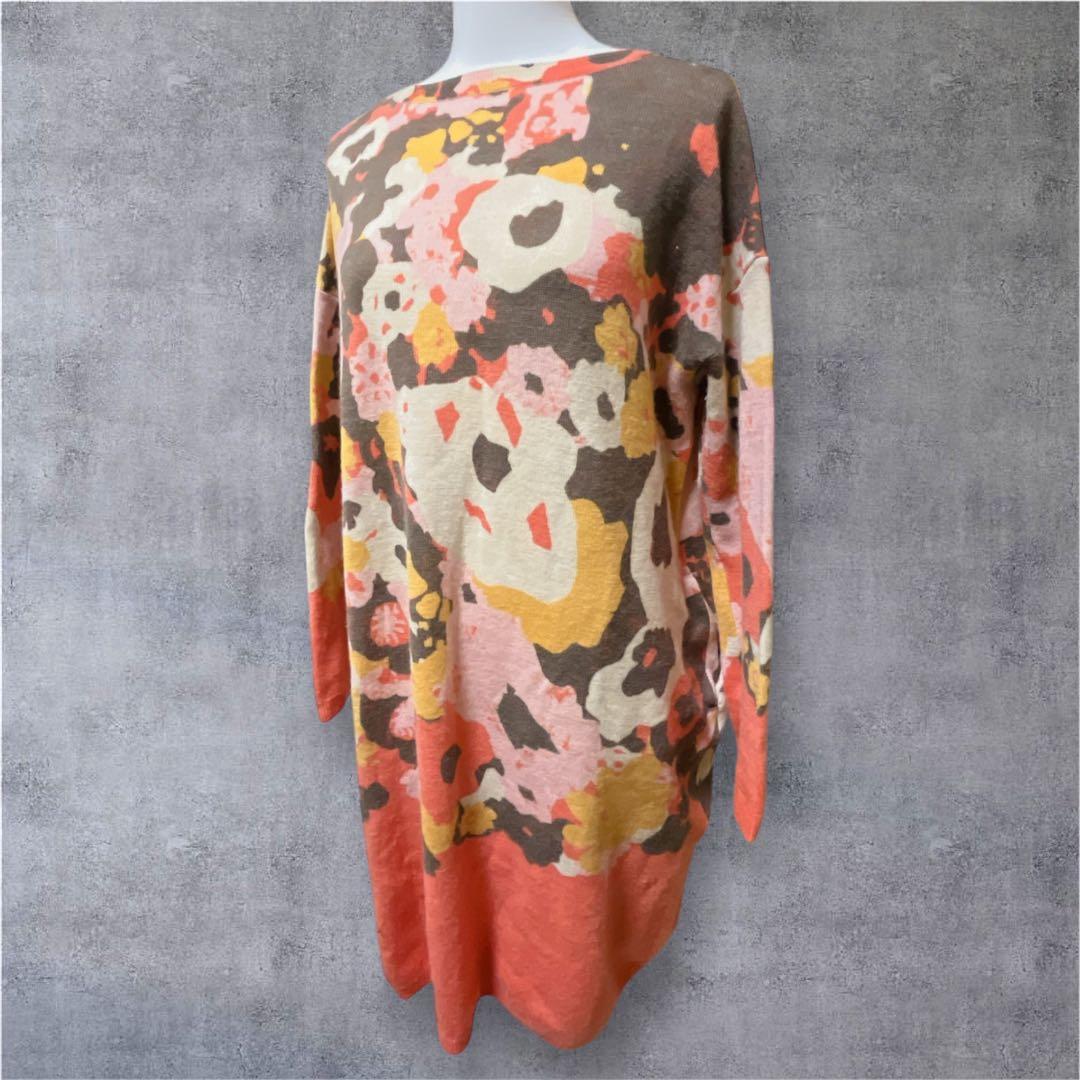 45R カモフラ 花柄 総柄 ニット チュニック丈 ワンピース ウール