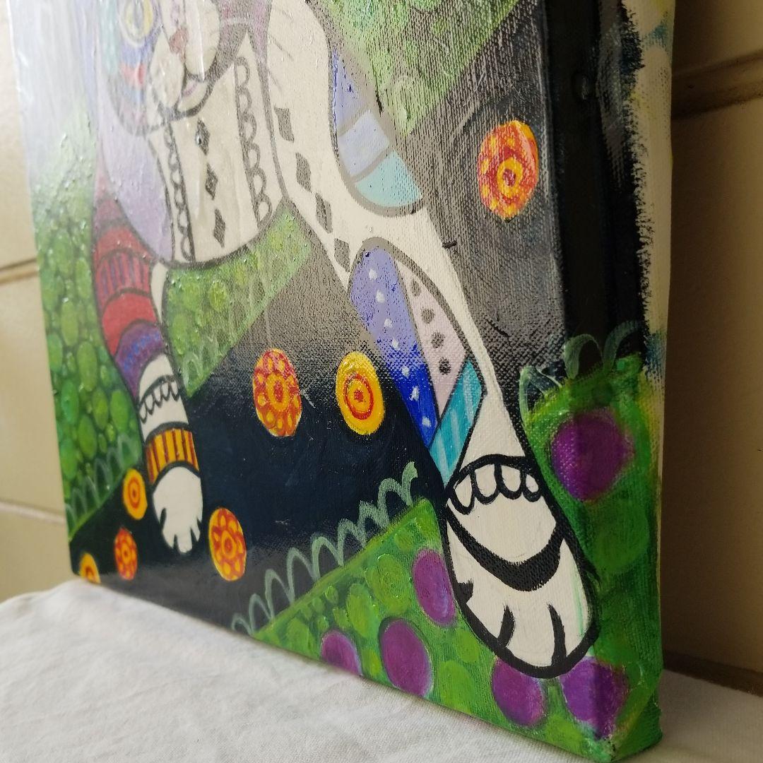 油絵　専用　カラフルになったやんちゃねこ