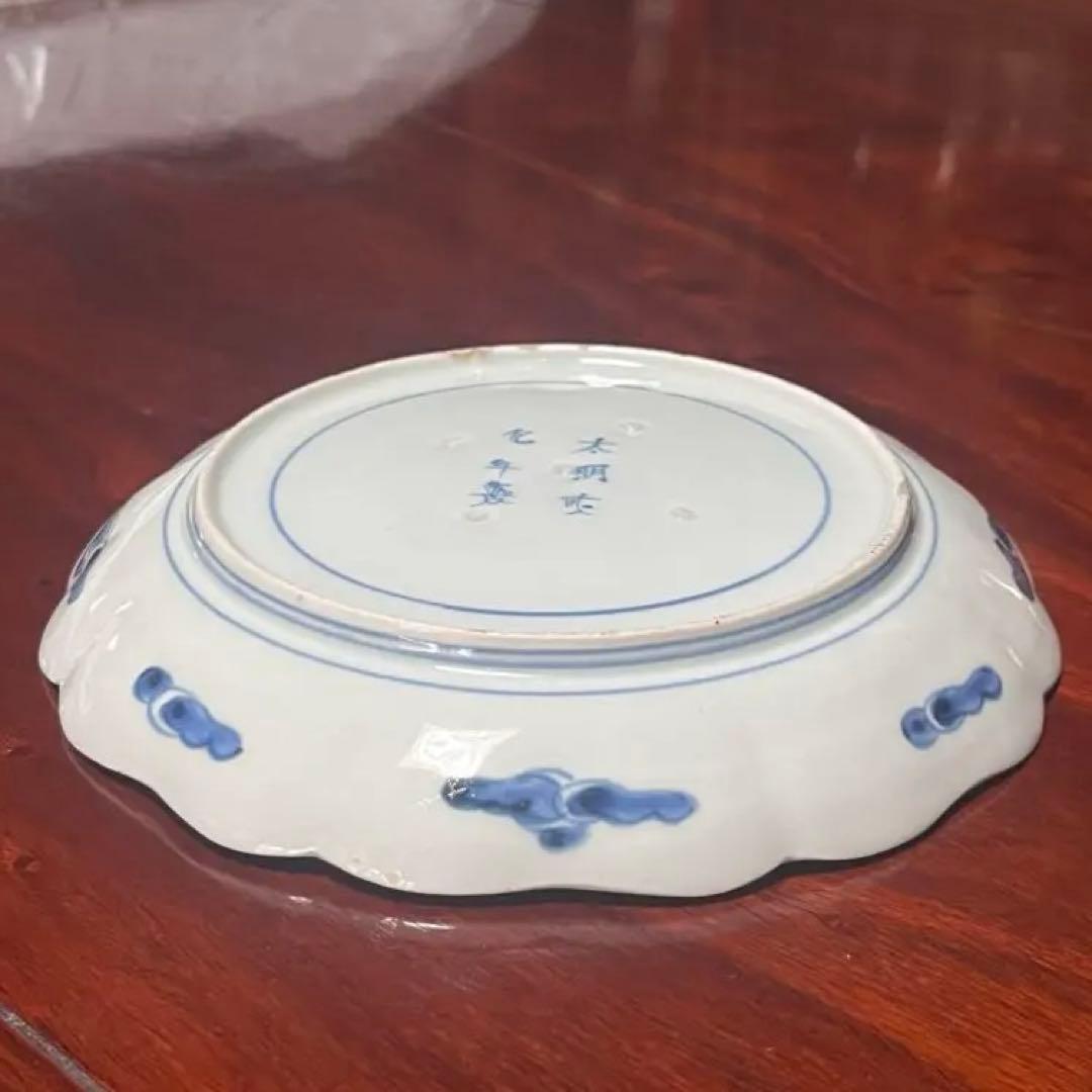 古伊万里　中皿　染錦　色絵　波兎　うさぎ　太明成化年製　柿右衛門　渦福