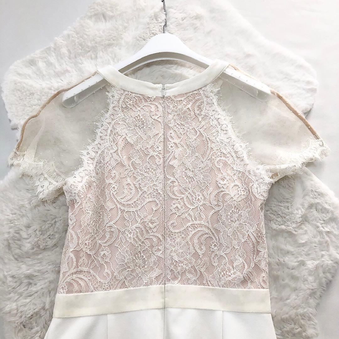 タダシショージ*肩レース×透け感　半袖ワンピース　ドレス　ホワイト　2