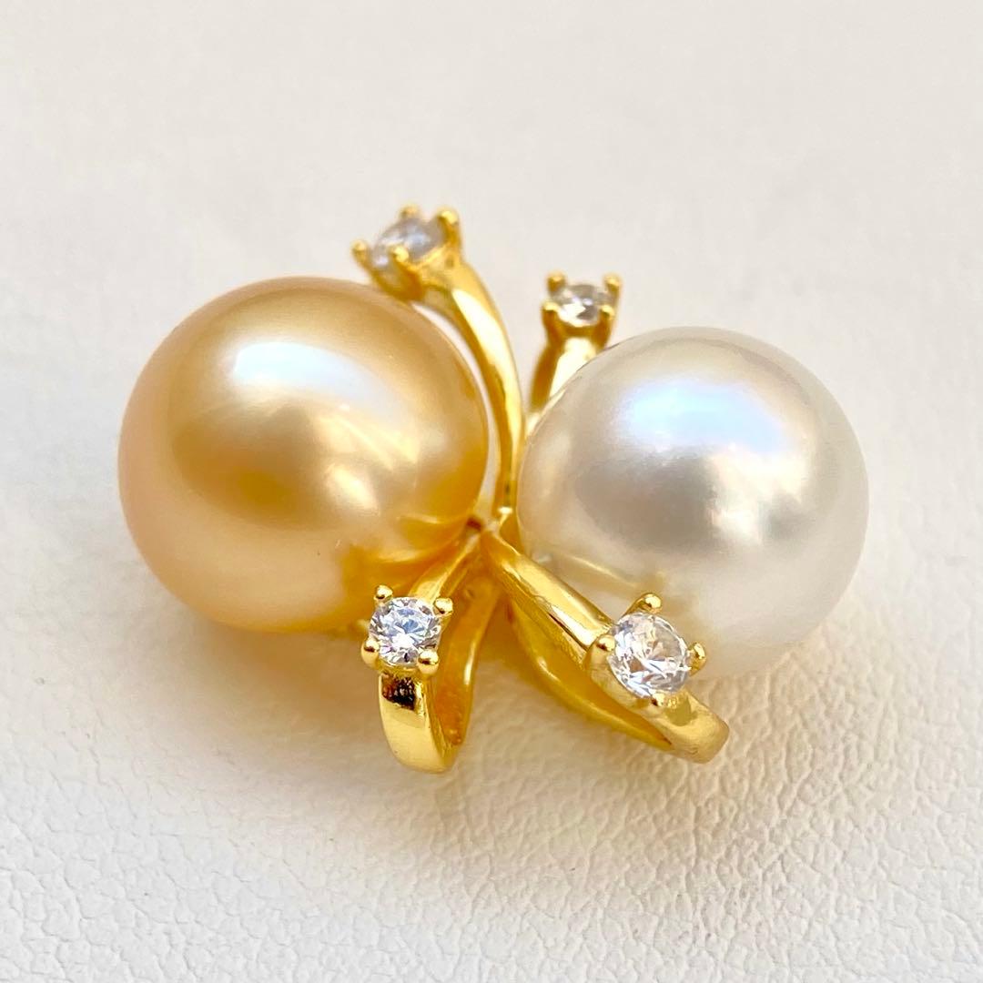 本真珠南洋白蝶真珠ゴールドとホワイト双色s925ペンダントBEN901