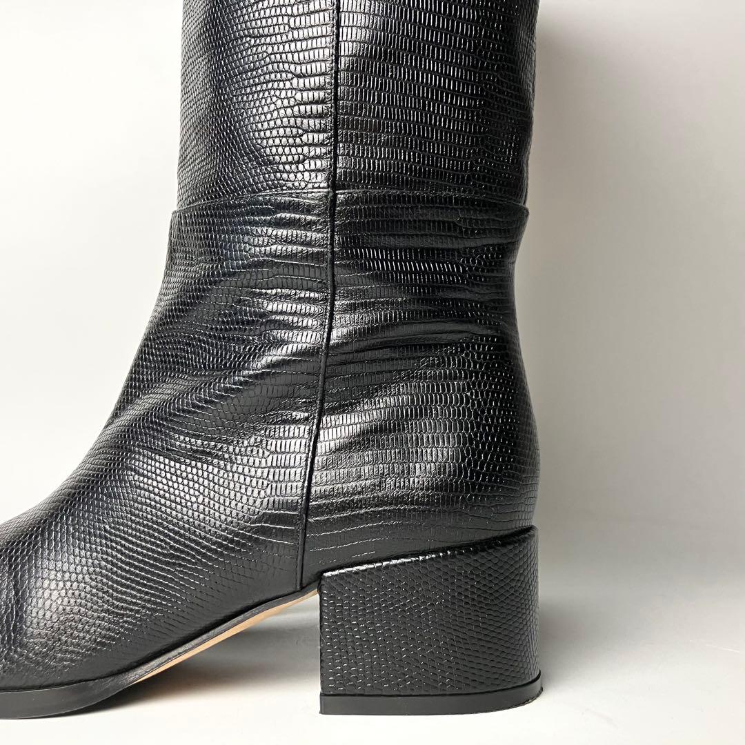 【美品】セルジオロッシ　リザードロングブーツ　ブラックバックル　黒22.5 近年