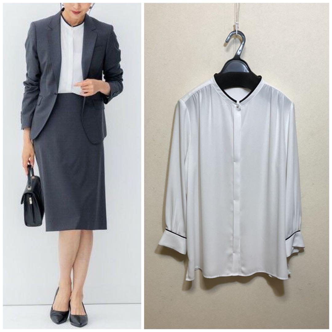 大きいサイズ 23区 バックサテンアムンゼンバイカラーブラウス(自由区ICB組曲