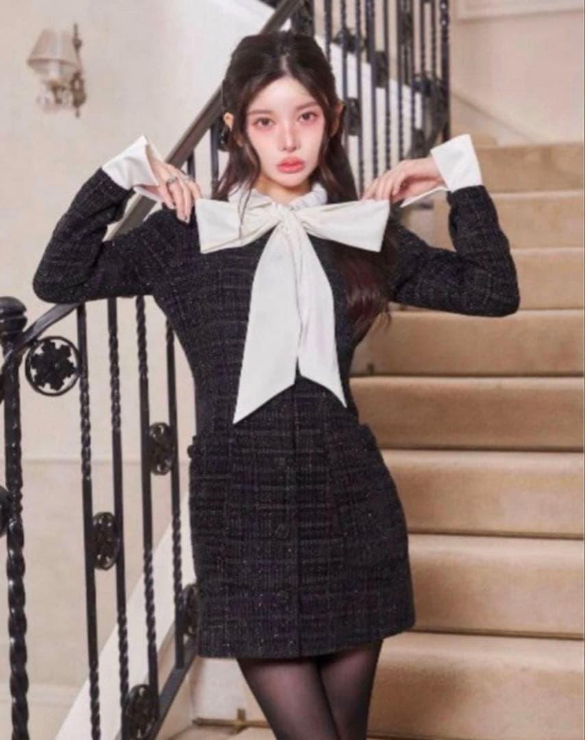 Darich クラシカルボウタイツイードミニワンピース FLサイズ