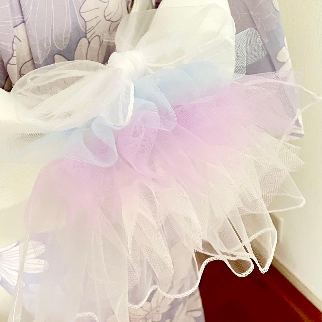 チュール作り帯　兵児帯　ピンク