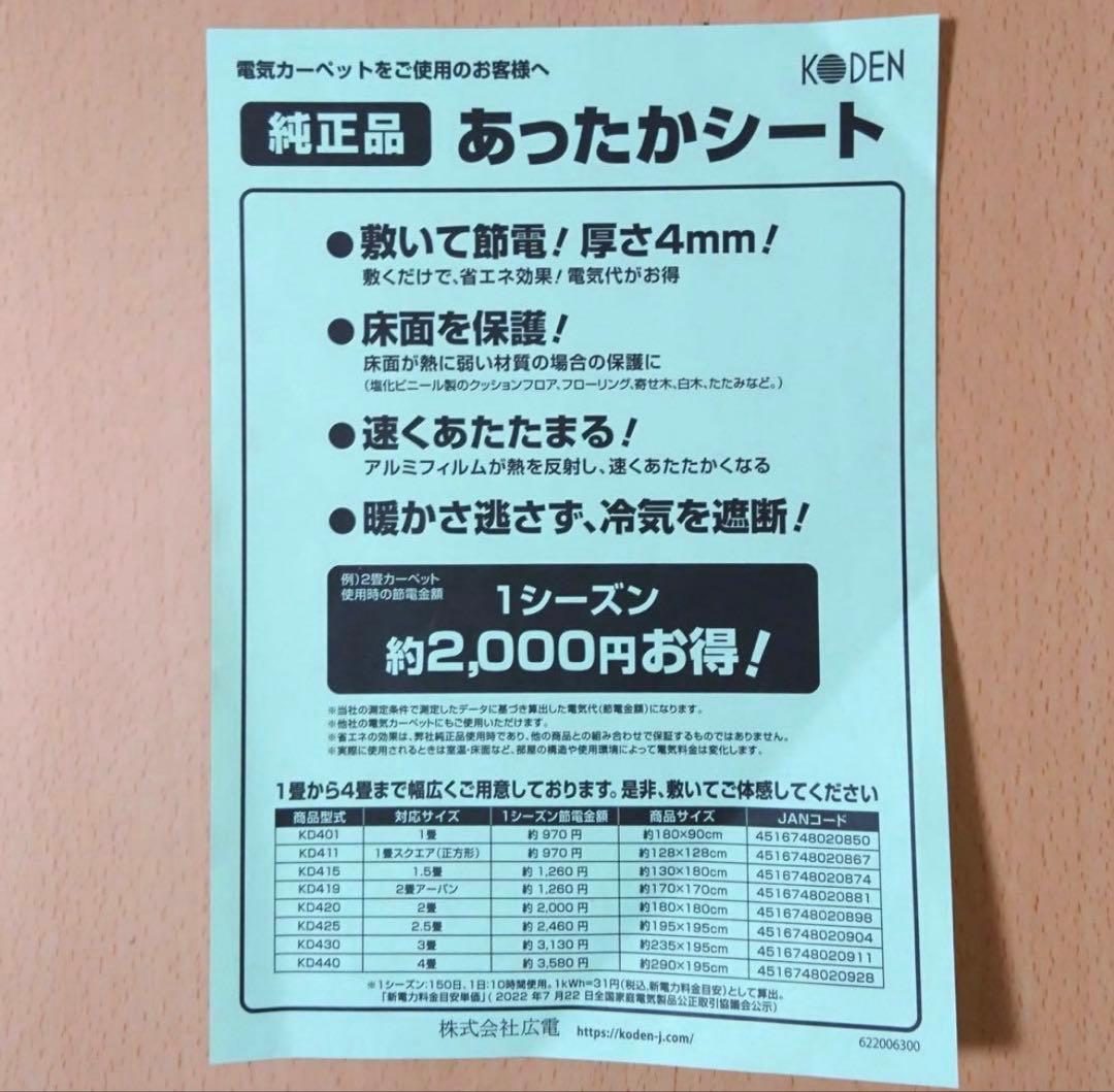 【未使用品】広電　電気カーペット　カバーセット　2畳相当　ホットカーペット