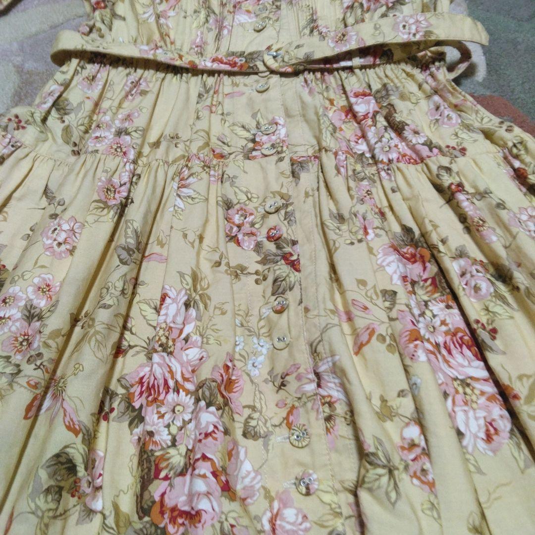 ピンクハウス　美品インゲボルグ　花柄イエロー半袖〜五分袖ロングワンピース