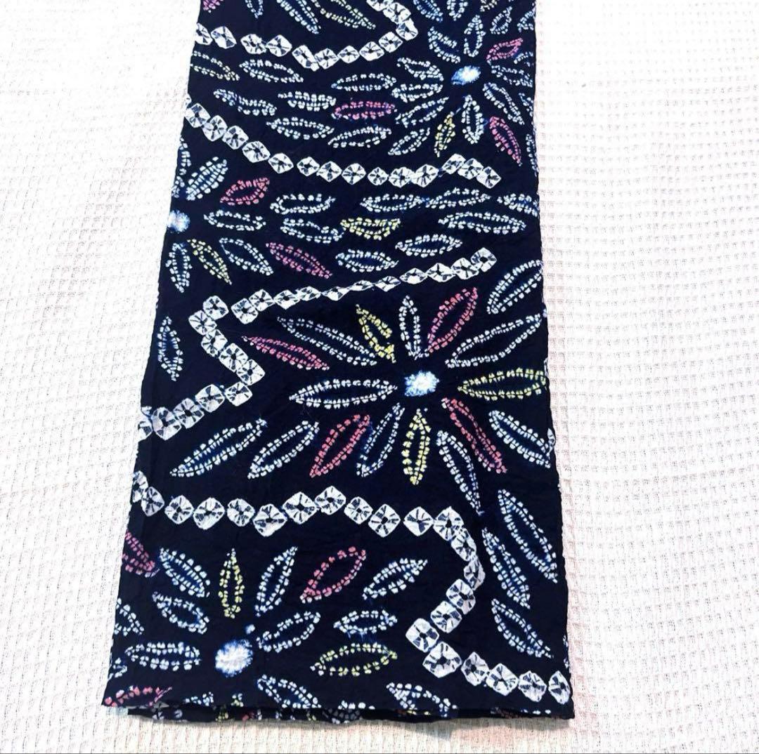 有松鳴海絞り 華やか 菊葉 手蜘蛛絞り 一部しつけ付き 手縫い濃紺 美品