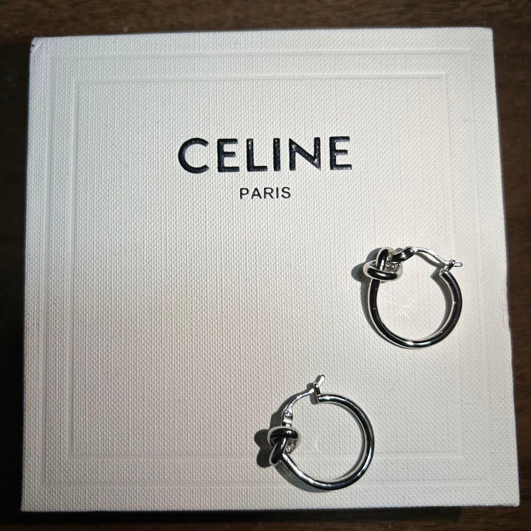 CELINE ノットスモールフープピアス/ロジウムフィニッシュブラス