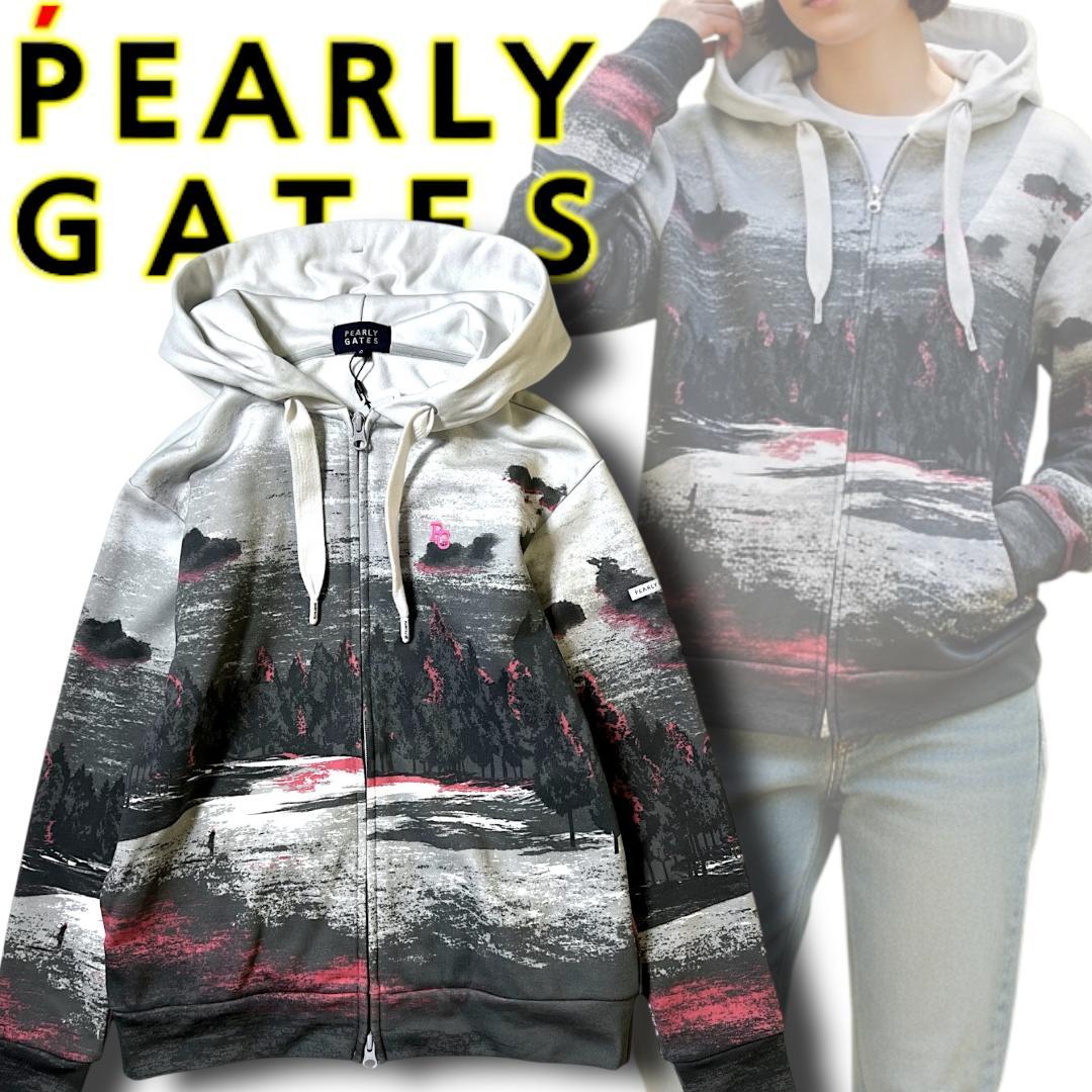 0 パーリーゲイツ 定3.5万 ストレッチ裏毛 ゴルフ場柄 フルジップフーディ