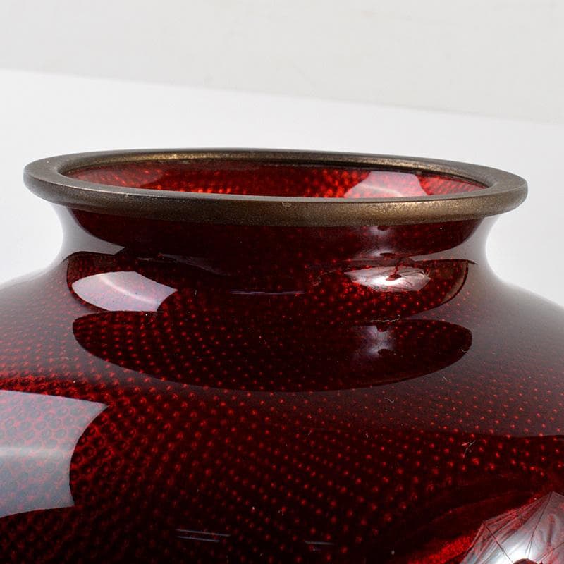 七宝焼　安藤七宝　赤透　花文　花瓶　C　6293