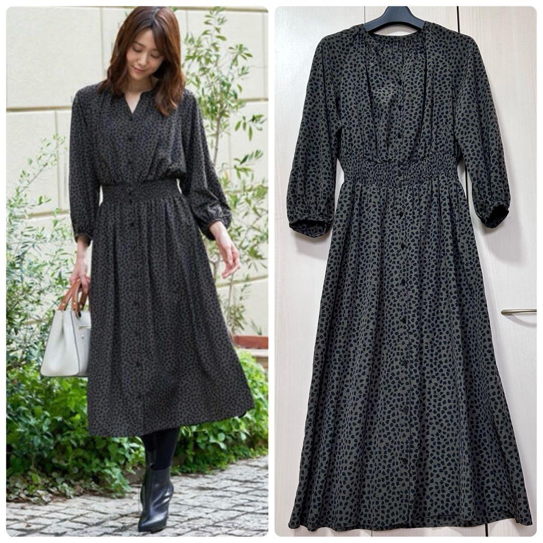 ANAYI アナイ デシンリーフプリントシャーリングワンピース 38 インナー付