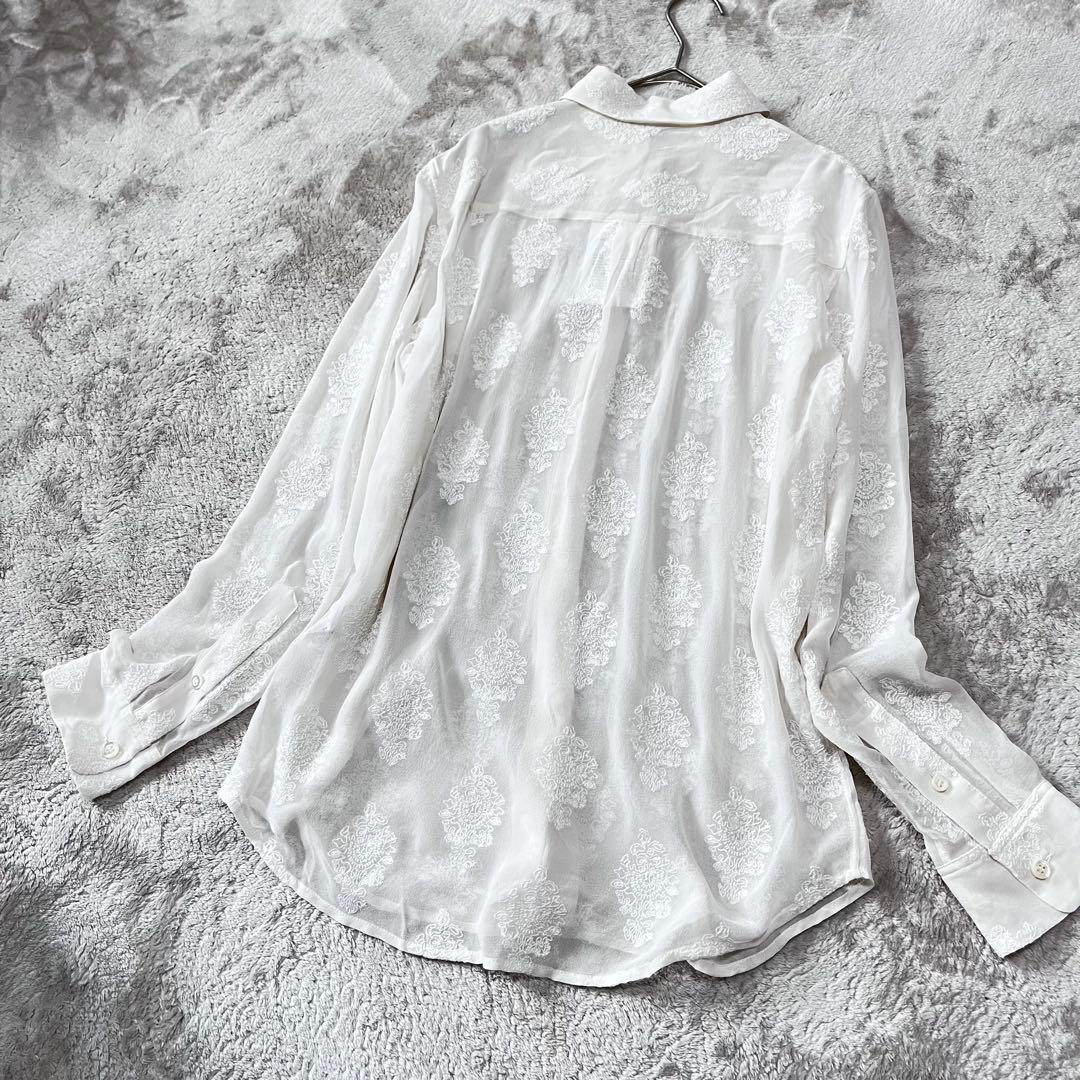 サンタ　　シルク100% シースルー　シアー　刺繍　ブラウス　白