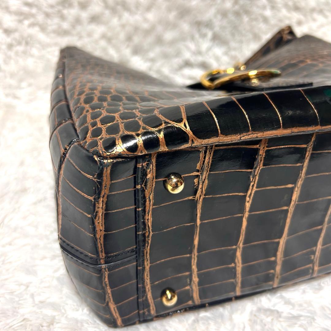 【美品】JRAタグ付 GRES リアル クロコダイル ハンドバッグ