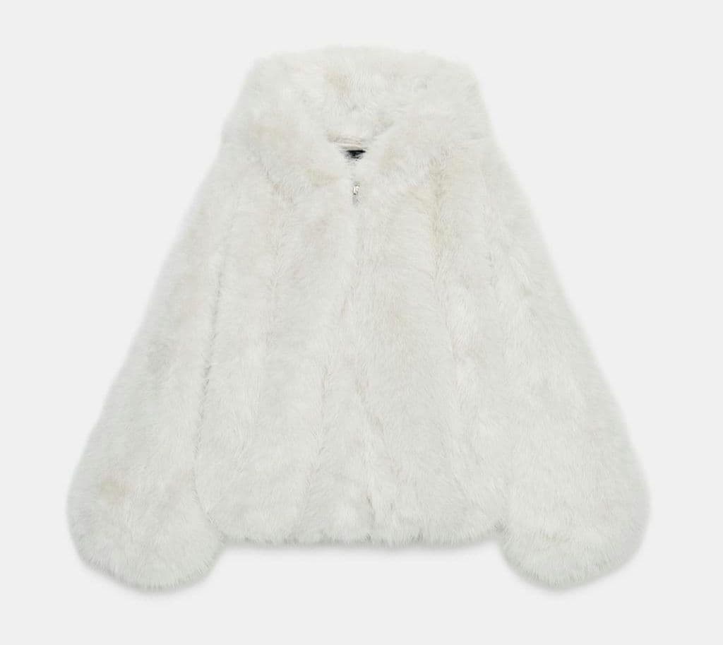 【新品タグ付き】ZARA ショート丈フェイクファー フード付きコート XS-S