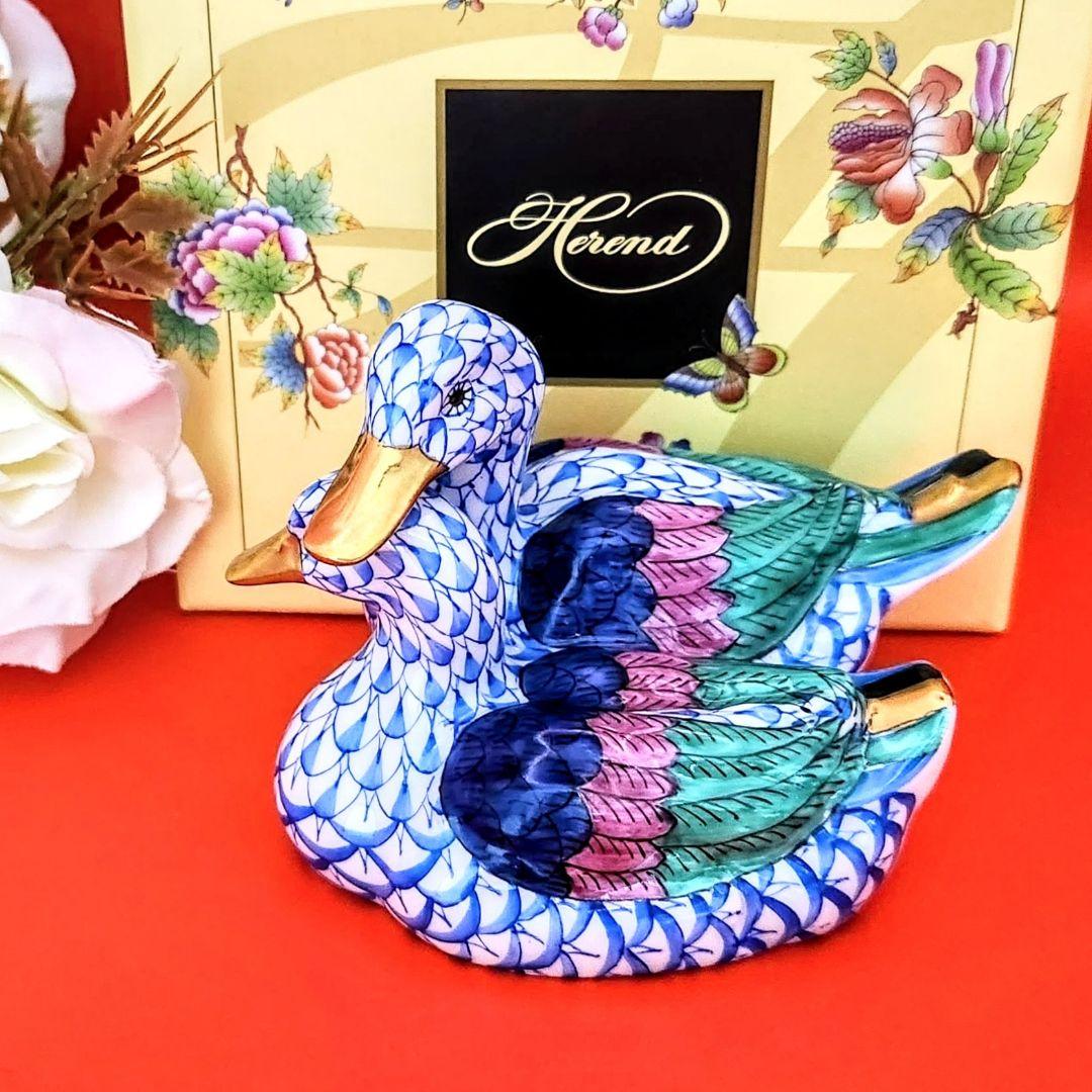 berusaヘレンド【美品・箱入り】フィッシュネットブルー〘2羽のアヒル〙