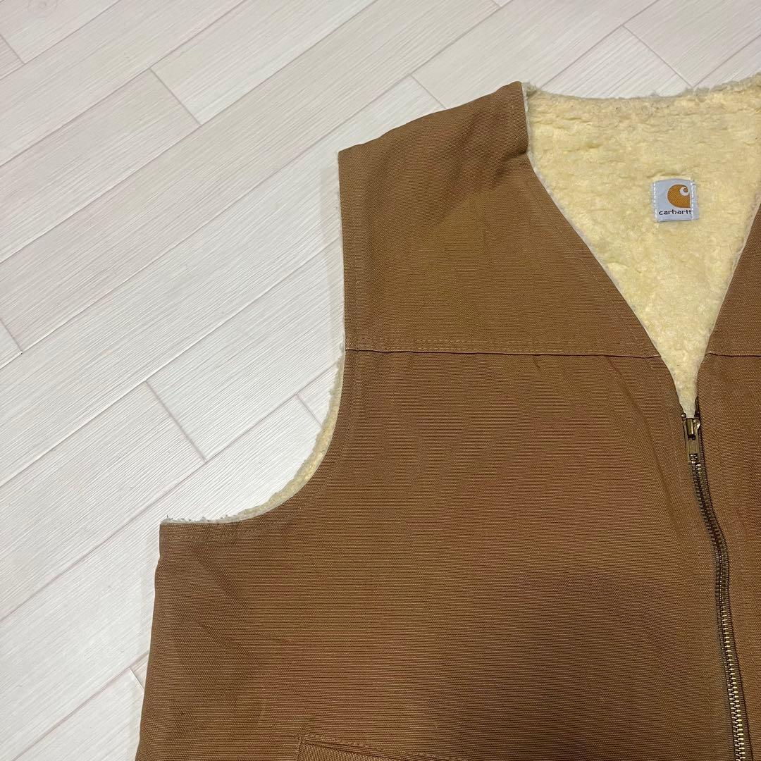 80s Carhartt ダック地ベスト 裏ボア 2XL