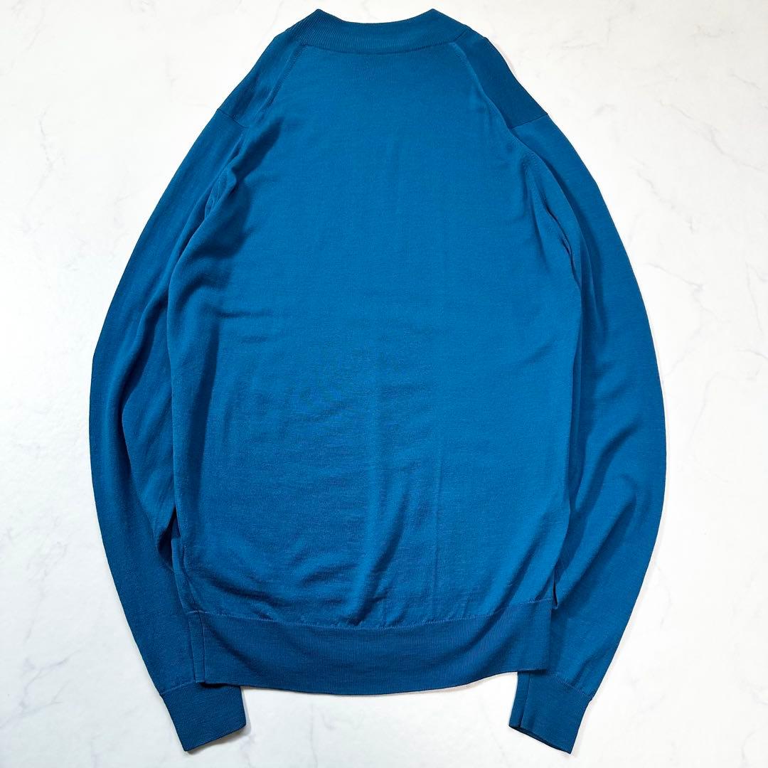 希少色 現行◎ジョンスメドレー モックネックセーター ウール メンズ ブルー M