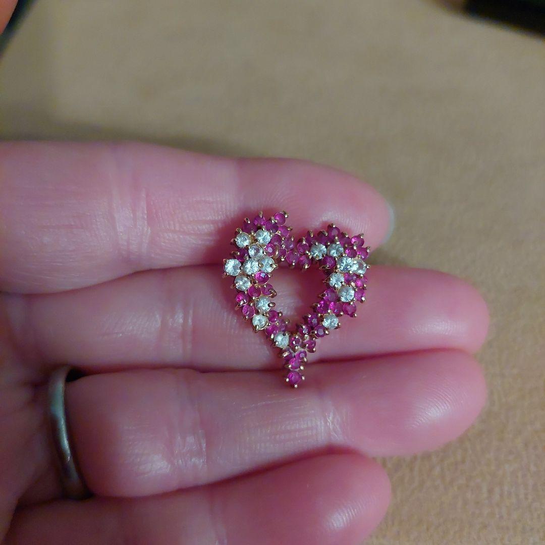 ハート型 18金ルビー&ホワイトサファイアトップピンク ホワイト4g