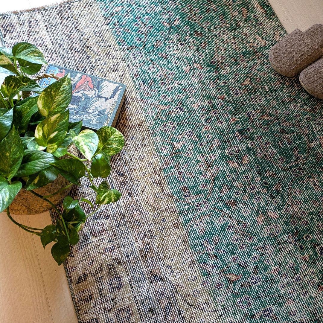 81×169 エメラルドブルー　トルコヴィンテージラグ