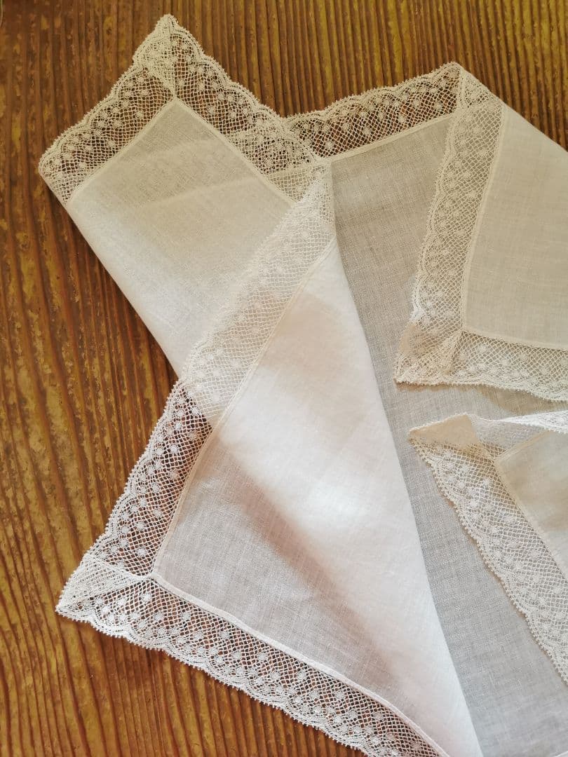 アンティークフランス ローンクロス ヴァレンシエンヌ水玉レース装飾 ランナー