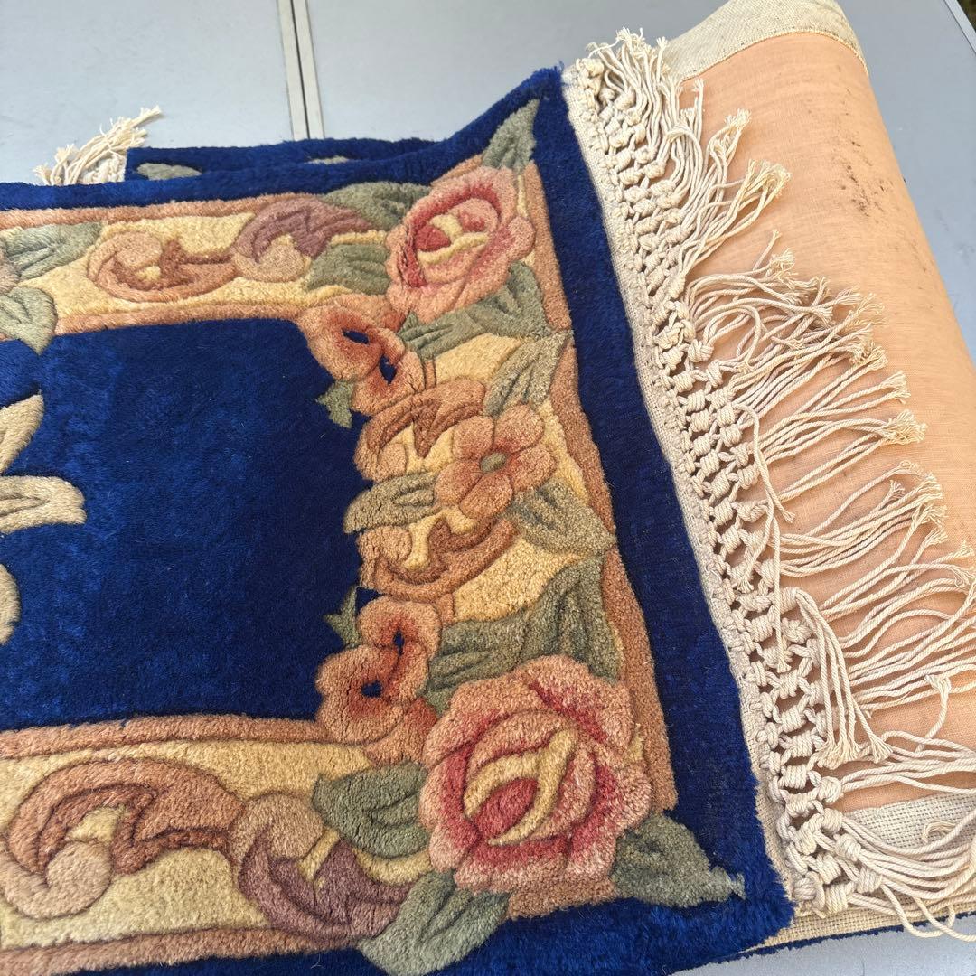 Y*Y様 ヴィンテージ 中国段通 ウール ラグ 玄関マット カーペット 花柄