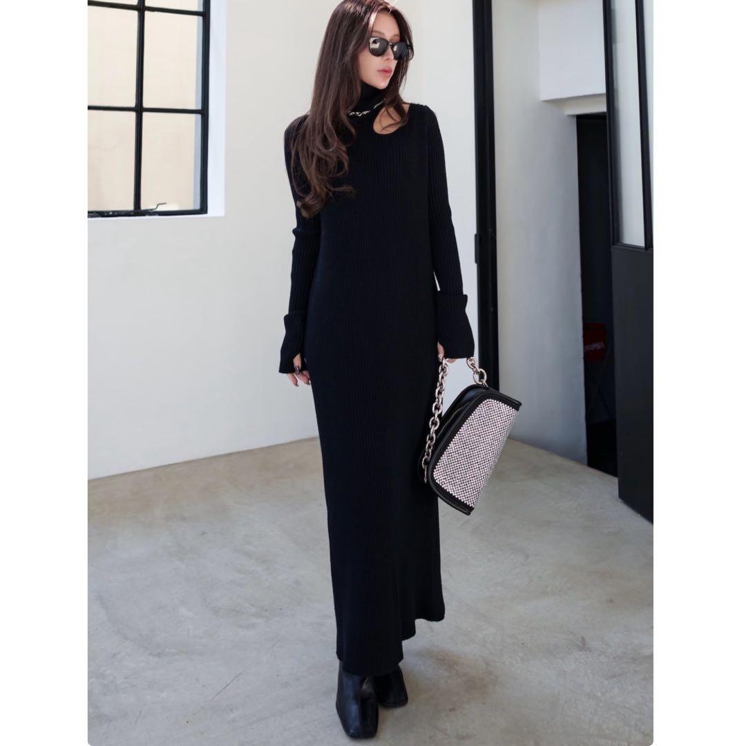 Glam Lips デコルテ CUTOUT ニット ワンピース　ブラック