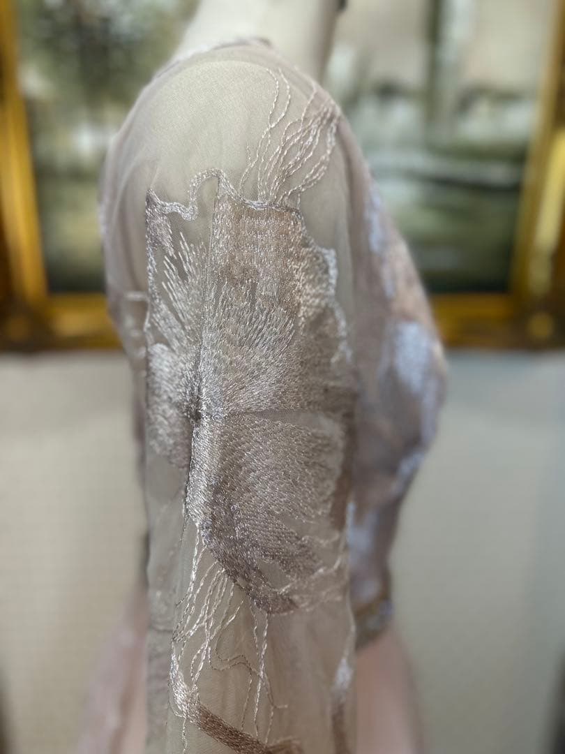 JOVANI☆ベージュピンクVネック 長袖 パーティードレス