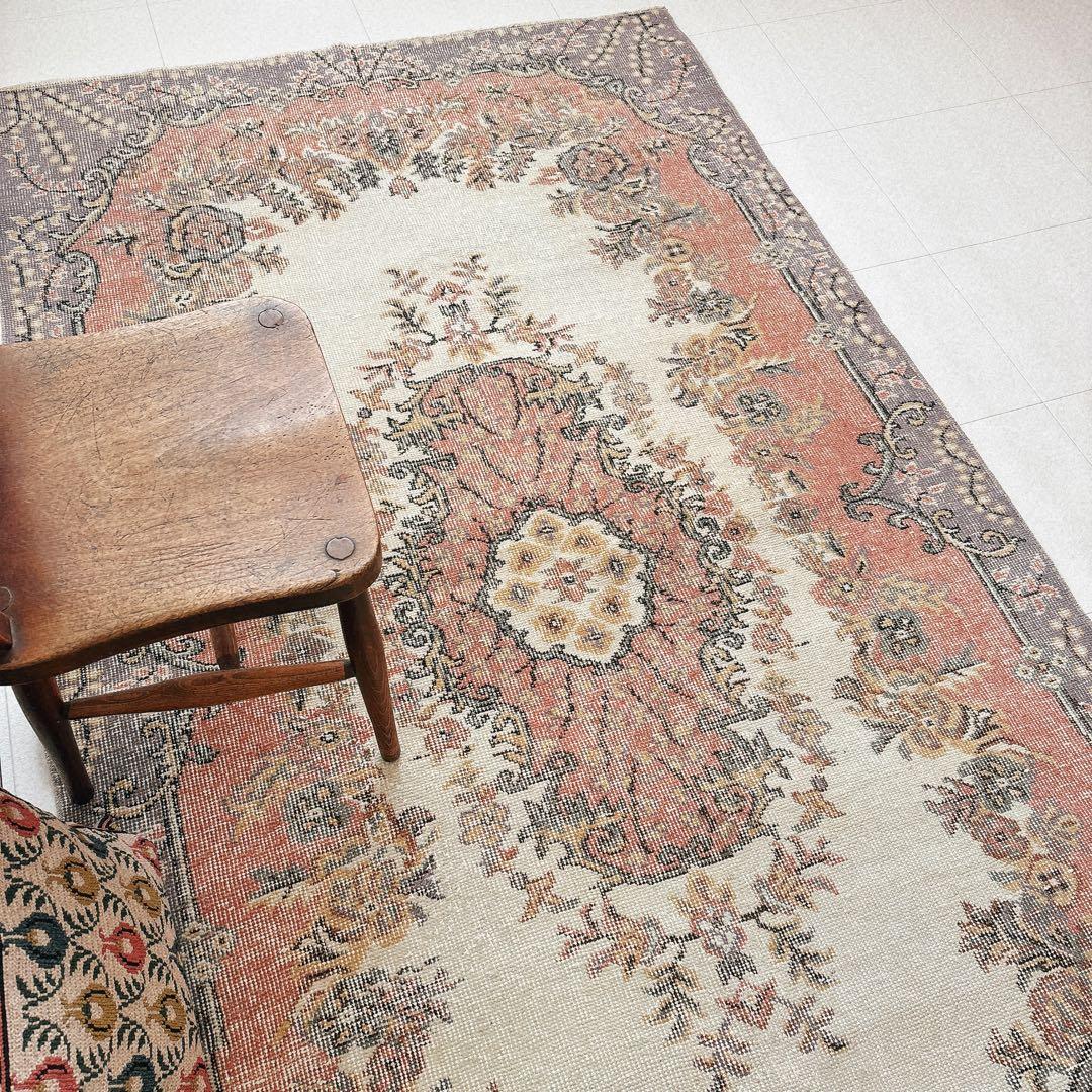 みかんトルコ　ヴィンテージラグ　ピンク　パープル