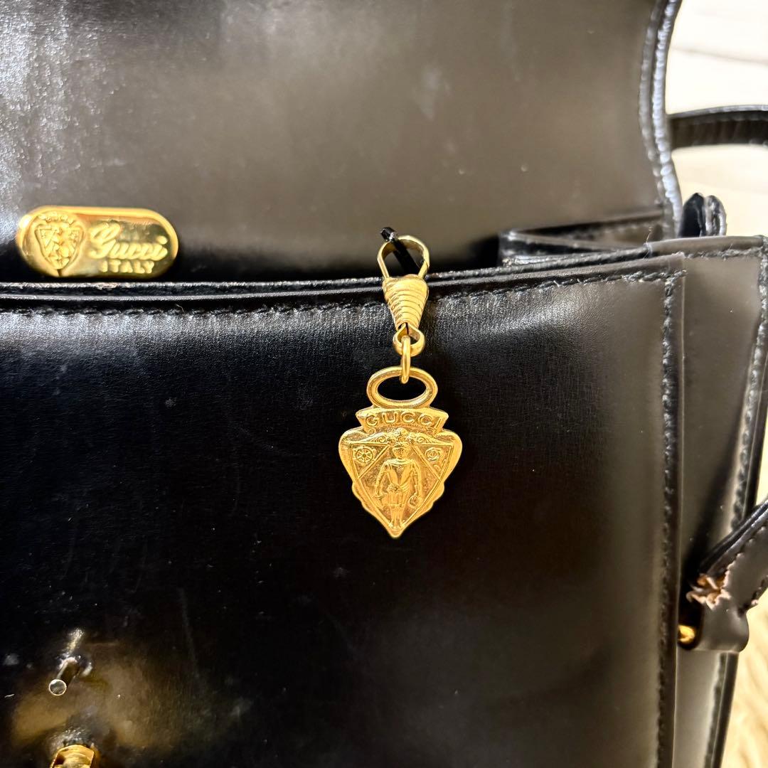 希少 美品✨オールドグッチ　ハンドバッグ　インターロッキング　レザー　ブラック