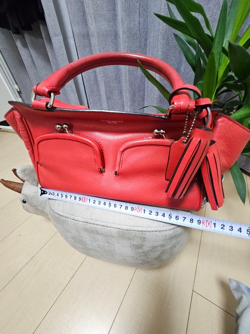 美品　COACH 赤 ハンドバッグ 高さ約23cm