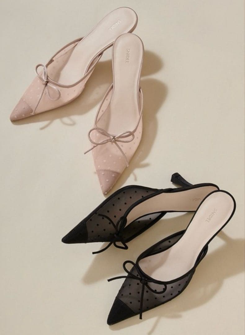 **超美品** SNIDEL スナイデル ドットチュールリボンミュール ブラック