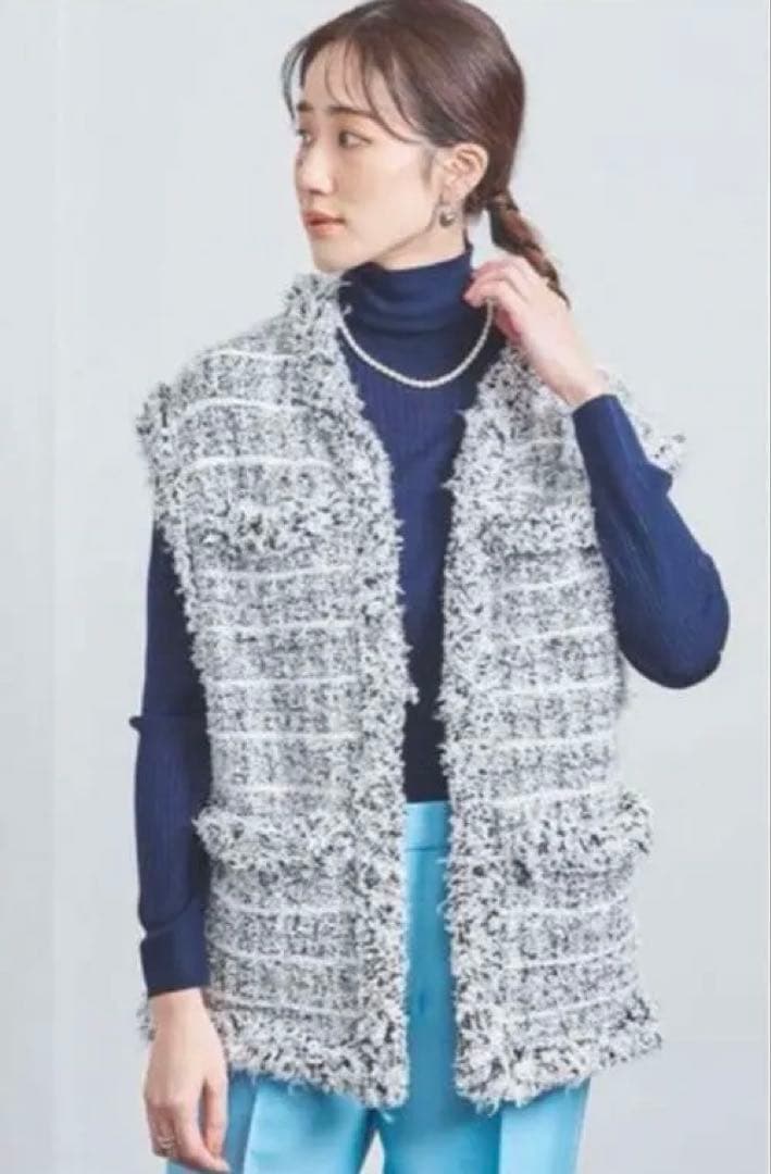 定価3.3万ユナイテッドアローズ ミックスチェック ツイード ニットベスト ジレ