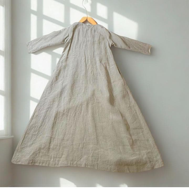 群言堂 石見銀山 麻100% リネンロングワンピース日本製グレーマキシ ゆったり