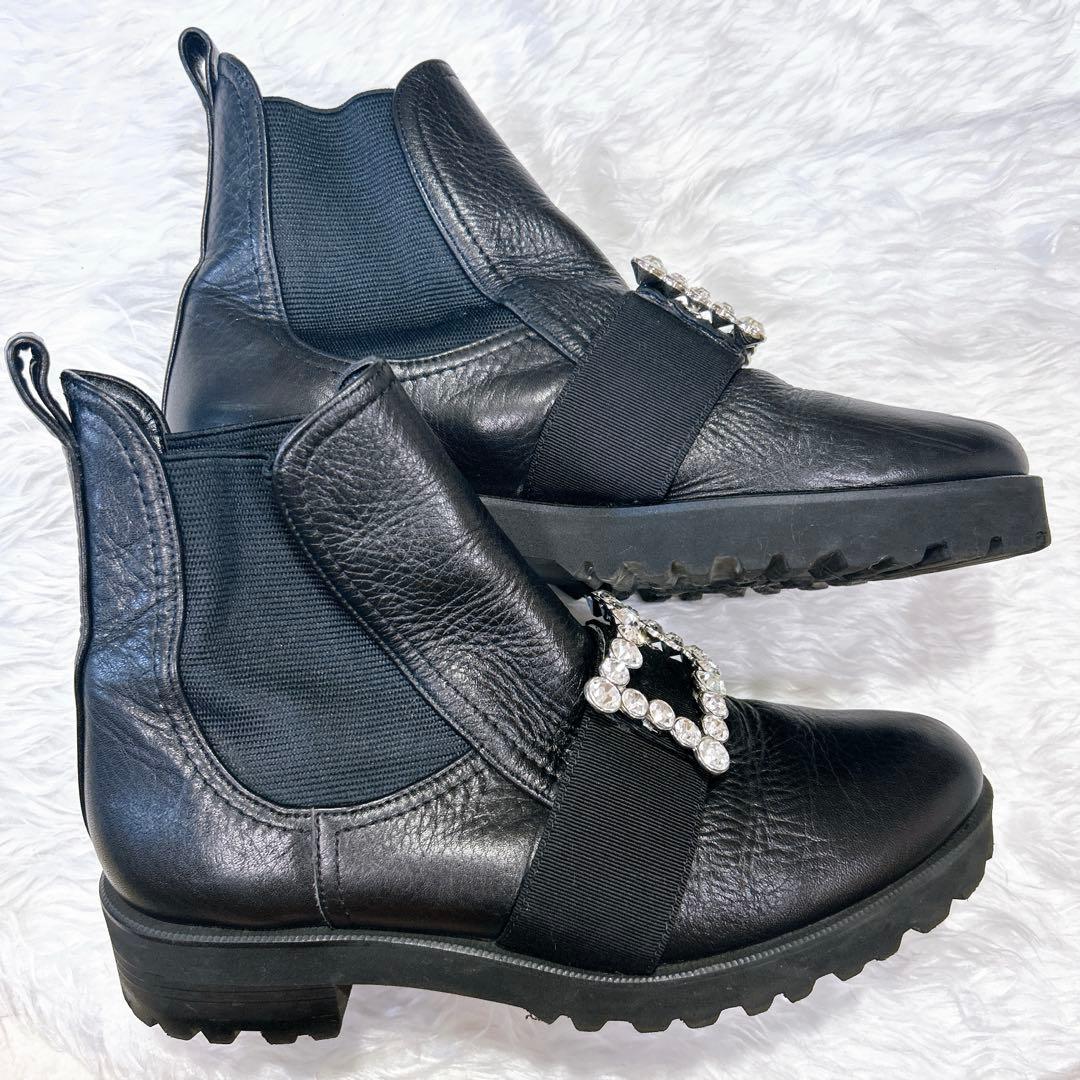 美品 DIANA ビジューショートブーツ サイドゴア 黒 24cm 軽量