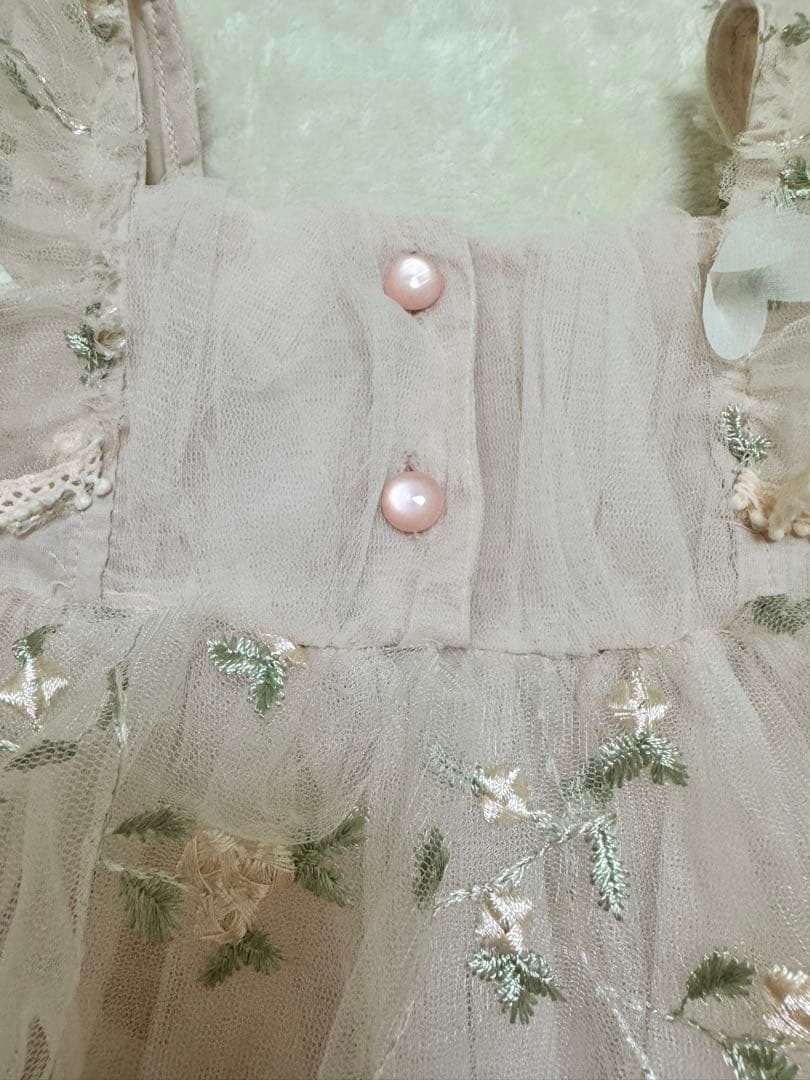 orenピンク 花柄刺繍ロンパースS